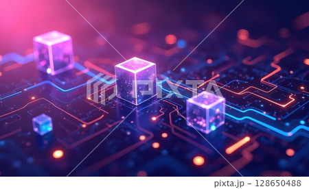 Modern Abstract Geometry with Futuristic Digital Blocks 128650488