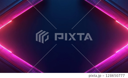 Dynamic angled border design, neon gradient layout with open center for text 128650777
