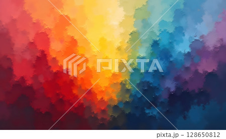 Abstract rainbow color blast with painterly digital texture and layered depth 128650812