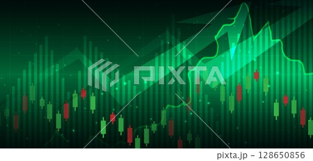 Stock market candlesticks glowing light effedct on dark green background. Stock market candlesticks glowing light effedct on dark green background. 128650856