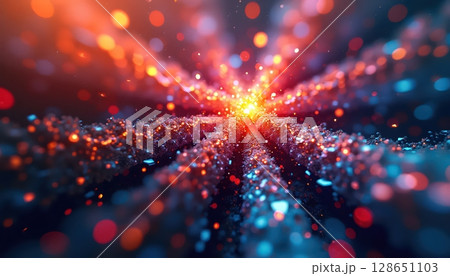 Kaleidoscopic design with sharp rainbow shards 128651103