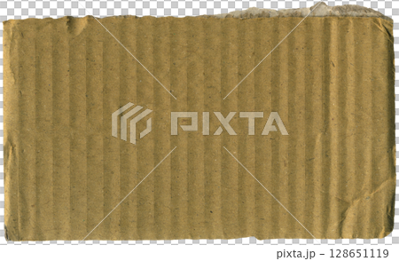 Torn corrugated cardboard piece isolate. Ripped carton scrap for mockups, backgrounds, and design projects 128651119