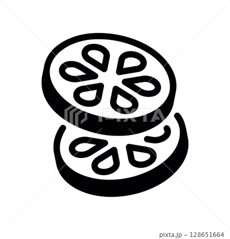 Two Stacked Circular Slices of Lemon or Lime Fruit 128651664