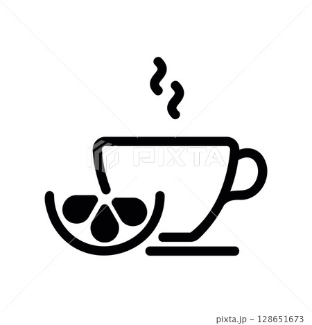 Hot Cup of Tea with Steam and a Slice of Lemon on the Side 128651673