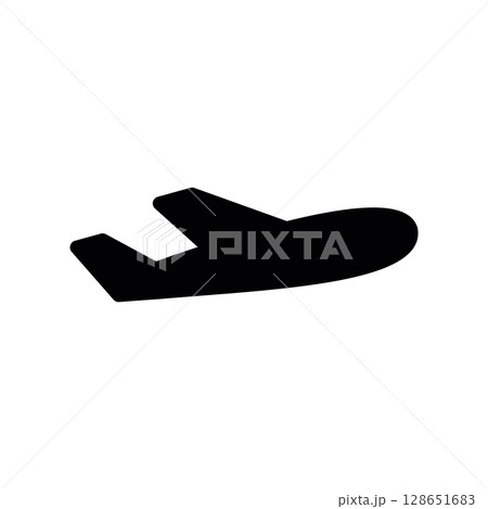Minimalist black silhouette of an airplane taking off 128651683