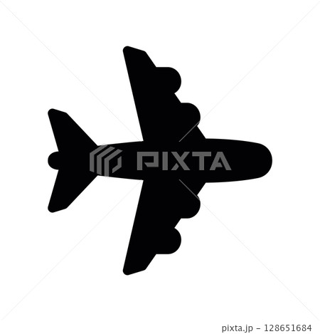 Detailed airplane icon with four engines, top down view 128651684