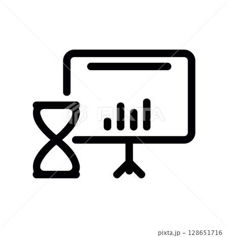 Presentation deadline icon with an hourglass and bar chart Presentation deadline icon with an hourglass and bar chart 128651716