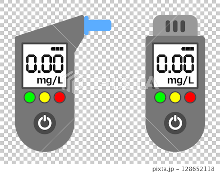 Illustration of safe driving by detecting alcohol intake with an alcohol checker before driving Illustration of safe driving by detecting alcohol intake with an alcohol checker before driving 128652118
