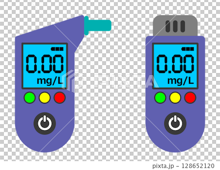 運転前にアルコールチェッカーで酒気帯びを検知して安全運転するイラスト 128652120