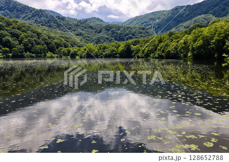 神秘的で美しい蓮華白池 新潟県糸魚川市(ドローンによる空撮) 神秘的で美しい蓮華白池 新潟県糸魚川市(ドローンによる空撮) 128652788