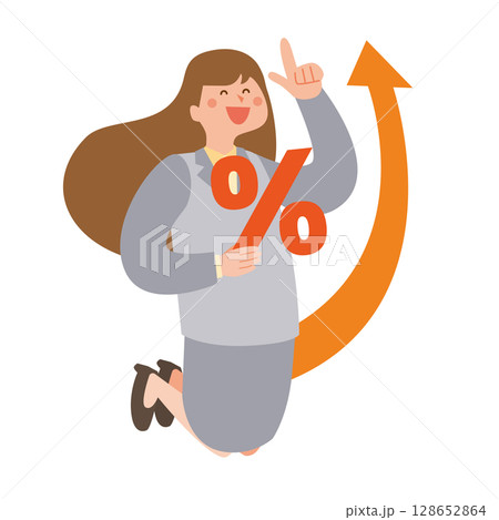金利アップと喜ぶ女性 128652864