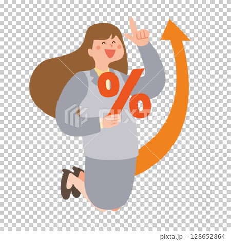 金利アップと喜ぶ女性 128652864
