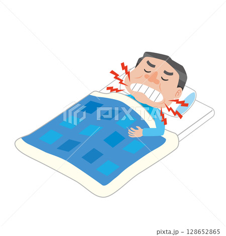 歯ぎしりする男性 128652865