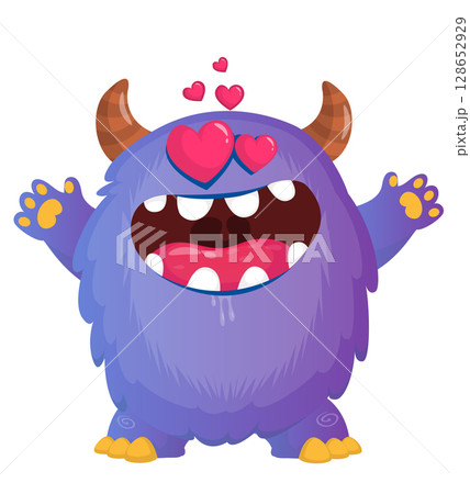 Cartoon cute monster with funny excited face expression waving hands . Vector illustration isolated on white. Halloween design Cartoon cute monster with funny excited face expression waving hands . Vector illustration isolated on white. Halloween design 128652929