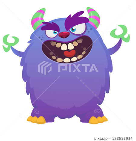 Cartoon cute monster with funny excited face expression waving hands . Vector illustration isolated on white. Halloween design 128652934