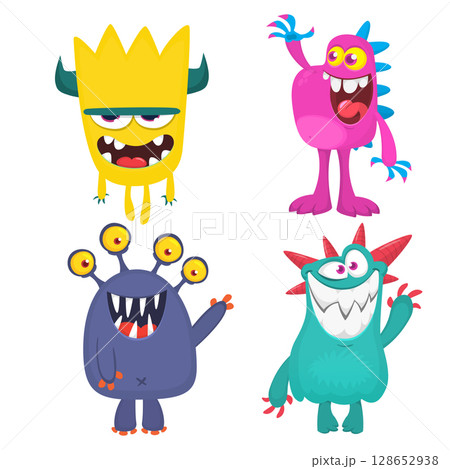 Cute cartoon Monsters. Set of cartoon monsters: goblin, ghost, troll, monster, yeti and alien . Halloween design. Vector illustration isolated Cute cartoon Monsters. Set of cartoon monsters: goblin, ghost, troll, monster, yeti and alien . Halloween design. Vector illustration isolated 128652938