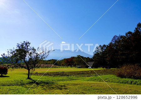 開田高原　木曽馬の里から御嶽山を見た風景　長野県木曽郡木曽町 128652996