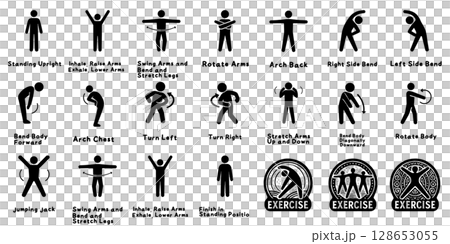 昭和レトロな体操ピクトグラム集、Retro Calisthenics Pictogram Set 昭和レトロな体操ピクトグラム集、Retro Calisthenics Pictogram Set 128653055