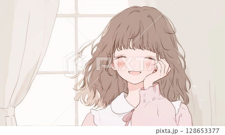 笑顔で微笑むアニメ風の女の子のイラスト素材 [128653377] - PIXTA
