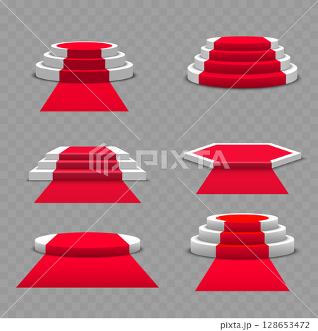 Red Carpet Podiums and Stages Collection. Award Ceremony Scene. Vector 128653472