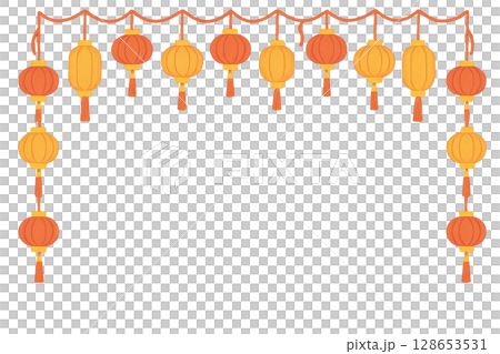 Mid autumn festival lanterns border with copy space, isolated on transparent 128653531