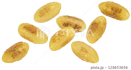 Falling potato gnocchi isolated on white background with clipping path, package design concept 128653656