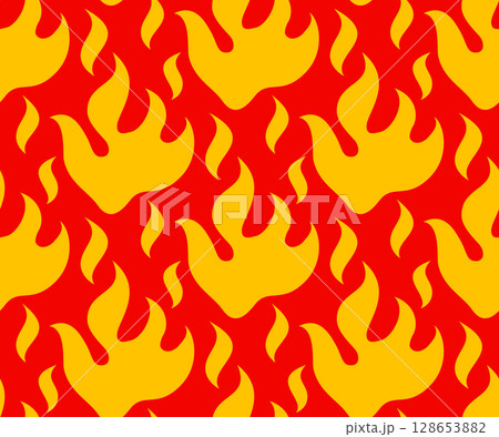Vector seamless pattern of fire in retro style. Flame seamless pattern. 128653882