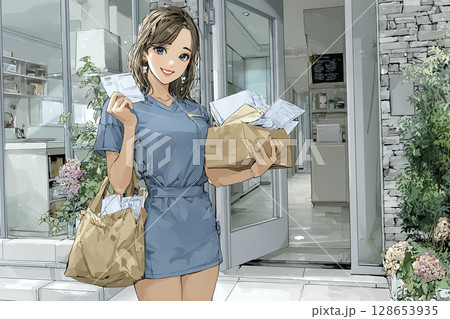 地域支援をする女性スタッフのイラスト素材 128653935