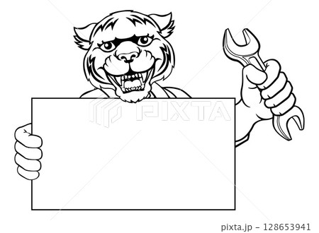 Tiger Mechanic Plumber Spanner Wrench Handyman Tiger Mechanic Plumber Spanner Wrench Handyman 128653941