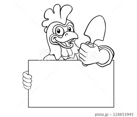 Gardener Chicken Rooster Cartoon Handyman Mascot 128653945