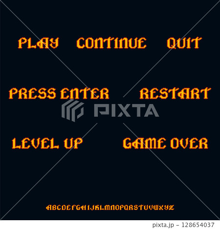 Pixel Gothic Game UI Text and Font - Vector Pixel Art 128654037