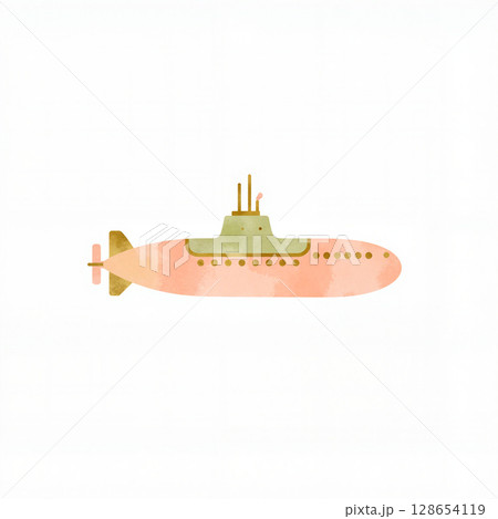 Playful pastel submarine illustration on white background, whimsical art Playful pastel submarine illustration on white background, whimsical art 128654119