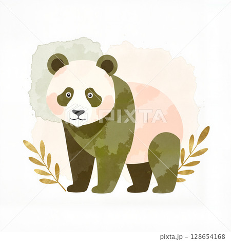 Charming panda illustration in soft pastels, nature concept 128654168