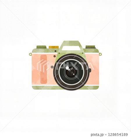 Pastel camera design with gold and olive accents, creative photography 128654189
