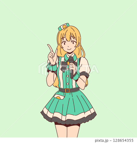 AnimeInspired Girl with Microphone on Stage AnimeInspired Girl with Microphone on Stage 128654355
