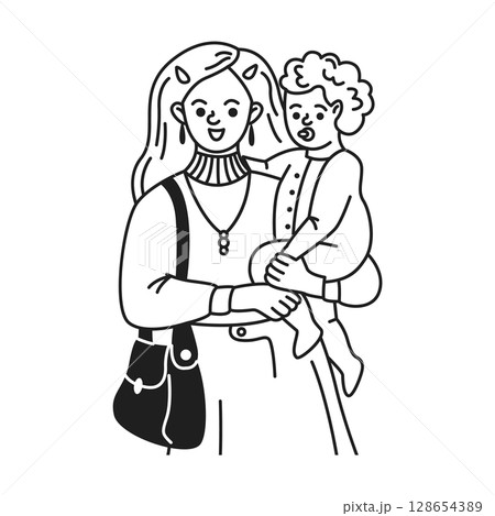Illustration of Happy Woman Holding Child 128654389
