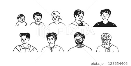 Cartoon Portraits of Men at Different Ages 128654403