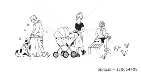 Illustration of Daily Park Activities 128654409