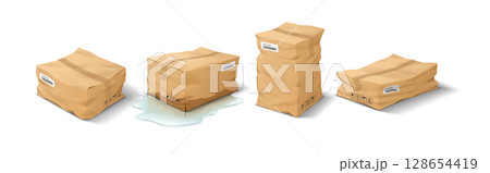 Crushed and Damaged Cardboard Boxes Illustration 128654419