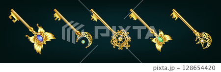 Illustration of Decorative Golden Keys 128654420