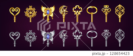 Collection of Ornate Gold and Silver Fantasy Keys Collection of Ornate Gold and Silver Fantasy Keys 128654423