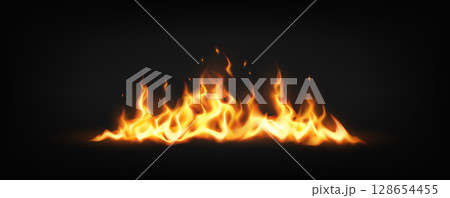 Realistic Flames on Black Background 128654455