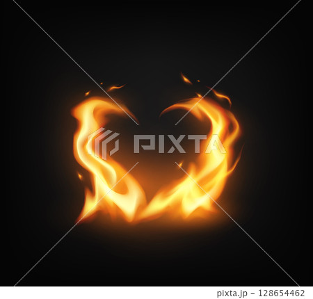 Heart Shaped Flames on Dark Background 128654462