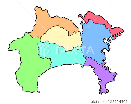 少しゆるい神奈川県地図 地域色分け 関東 少しゆるい神奈川県地図 地域色分け 関東 128654501