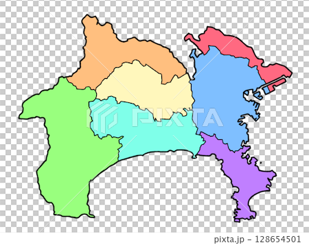 少しゆるい神奈川県地図 地域色分け 関東 少しゆるい神奈川県地図 地域色分け 関東 128654501