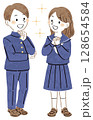 憧れや夢を語る制服姿の男女の学生のイラスト　全身 128654584