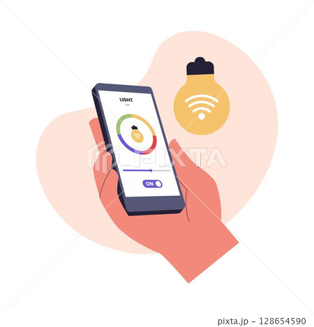 Smartphone Controlling Smart Light Bulb 128654590
