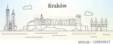 Krakow city skyline with main landmarks Krakow city skyline with main landmarks 128654617