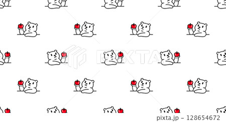 bear seamless pattern polar bear apple fruit vector cartoon doodle japan teddy gift wrapping paper tile background repeat wallpaper scarf isolated illustration design 128654672