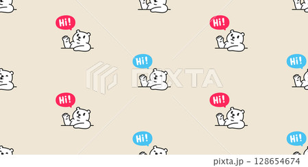 bear seamless pattern polar bear Hi hello greeting smiling vector cartoon doodle teddy tile background gift wrapping paper repeat wallpaper scarf isolated illustration design 128654674